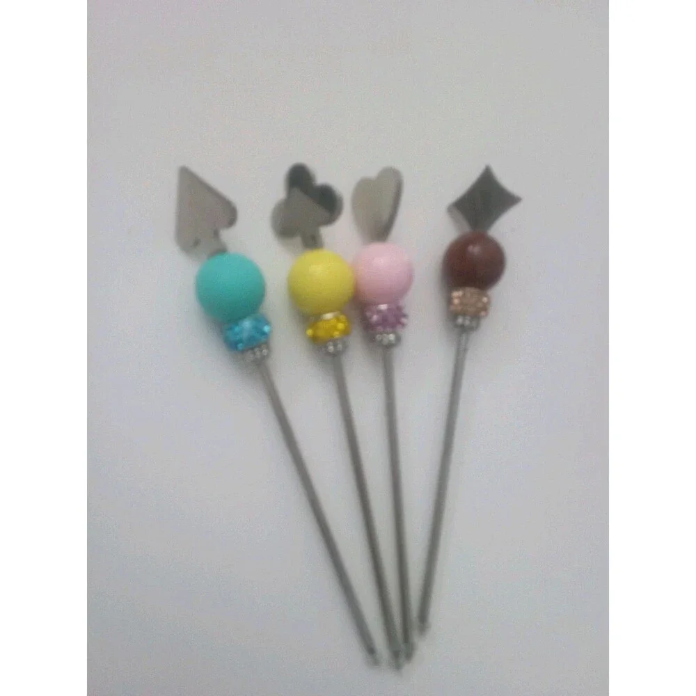 Set Of Four Beaded Cocktail  Sticks Card Suit Theme Great For Card Game Or Gift